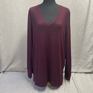 Lucky Brand V Neck Long Sweater Red Wine Viscose Women's Size‎ Medium